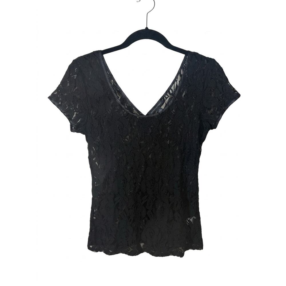 Banana Republic Short Sleeve Black Lace Top Dark Romance Whimsigoth Size M